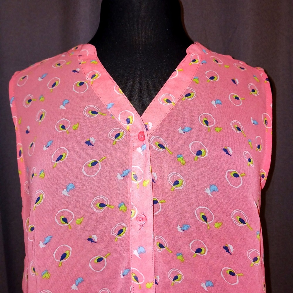 Mossimo Supply Co sheer cottagecore Pink Bird Sleeveless Blouse‎ Top XL